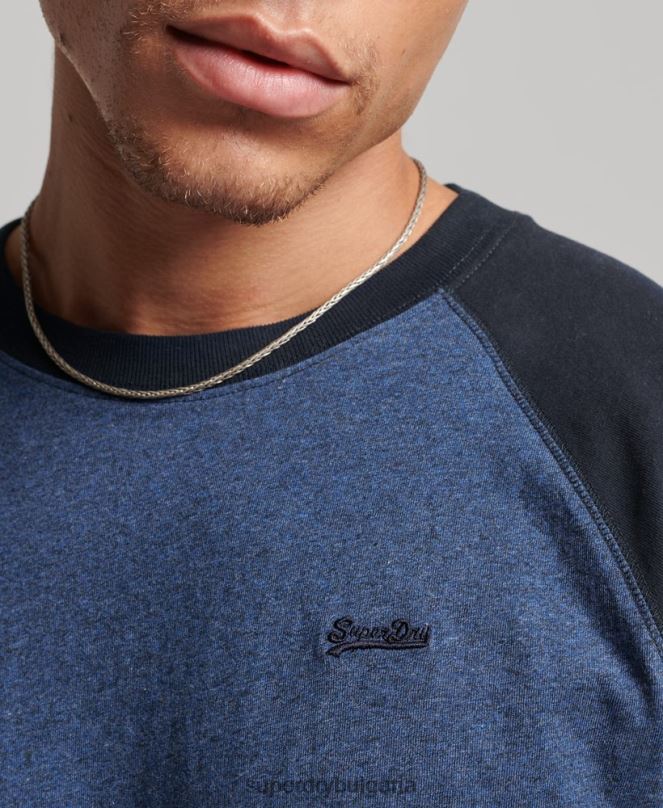 Superdry облекло N00H6446 военноморски флот мъже Бейзболна топка с дълъг ръкав от органичен памук