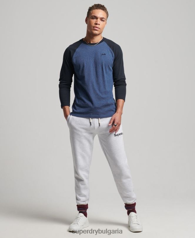 Superdry облекло N00H6446 военноморски флот мъже Бейзболна топка с дълъг ръкав от органичен памук
