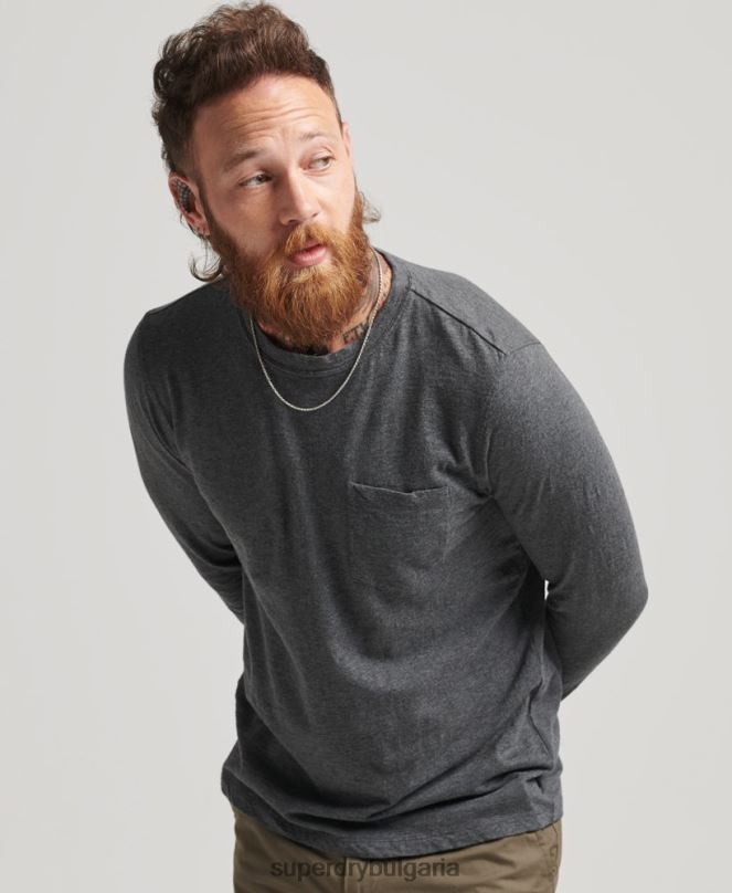 Superdry облекло N00H6449 тъмно сив мъже горна част от трико с дълъг ръкав