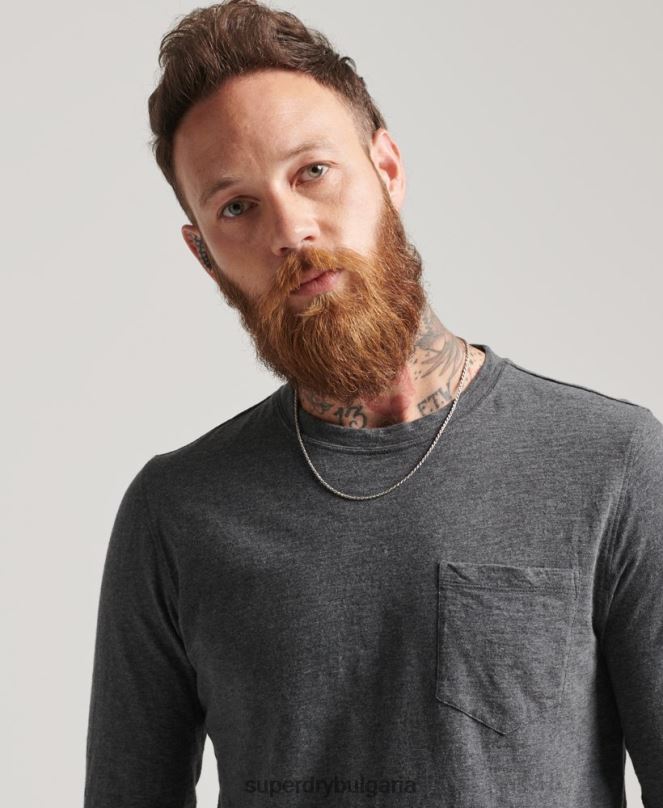 Superdry облекло N00H6449 тъмно сив мъже горна част от трико с дълъг ръкав
