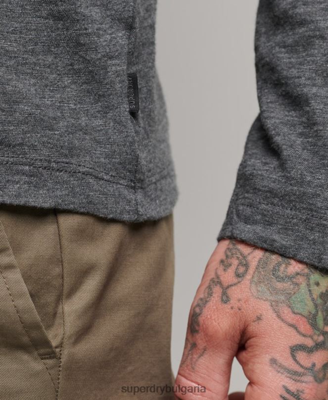 Superdry облекло N00H6449 тъмно сив мъже горна част от трико с дълъг ръкав
