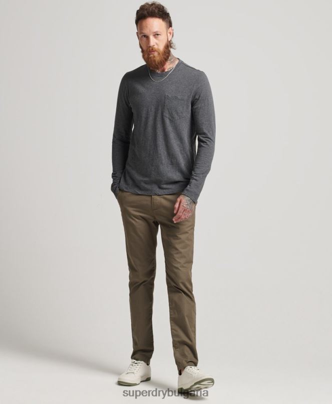 Superdry облекло N00H6449 тъмно сив мъже горна част от трико с дълъг ръкав