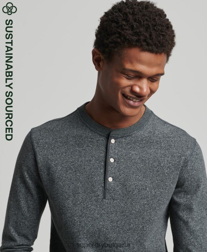 Superdry облекло N00H6458 тъмно сив мъже топ с дълъг ръкав от органичен памук