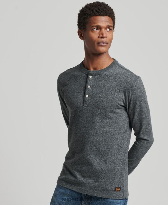 Superdry облекло N00H6458 тъмно сив мъже топ с дълъг ръкав от органичен памук