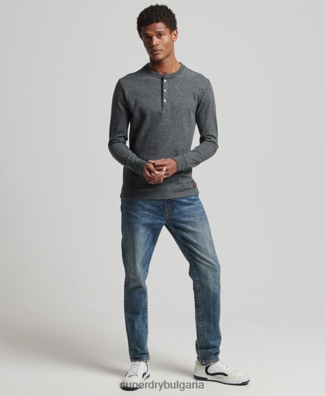 Superdry облекло N00H6458 тъмно сив мъже топ с дълъг ръкав от органичен памук