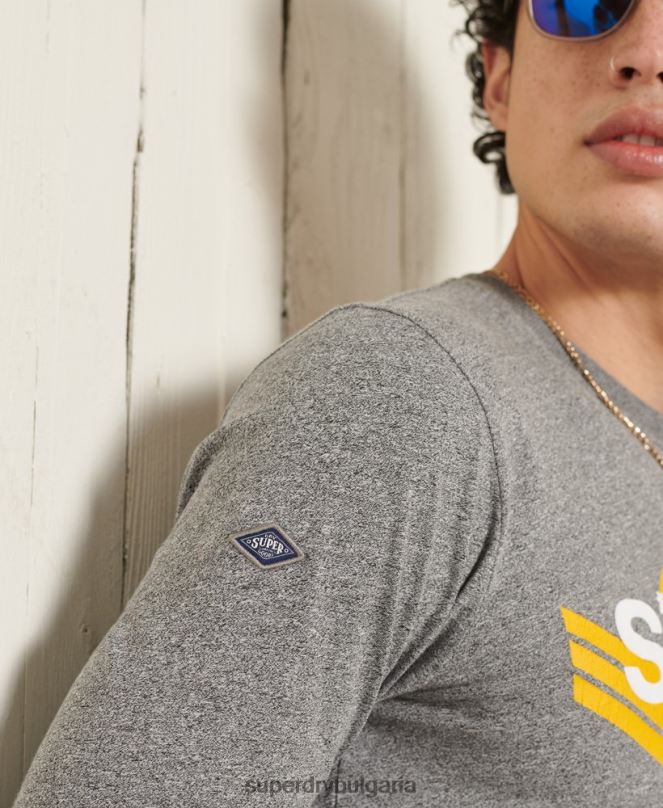 Superdry облекло N00H6462 сиво мъже топ с дълъг ръкав cali с лого на ядрото
