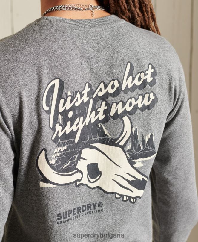 Superdry облекло N00H6470 светло сив мъже наследствено планинско горнище с дълъг ръкав