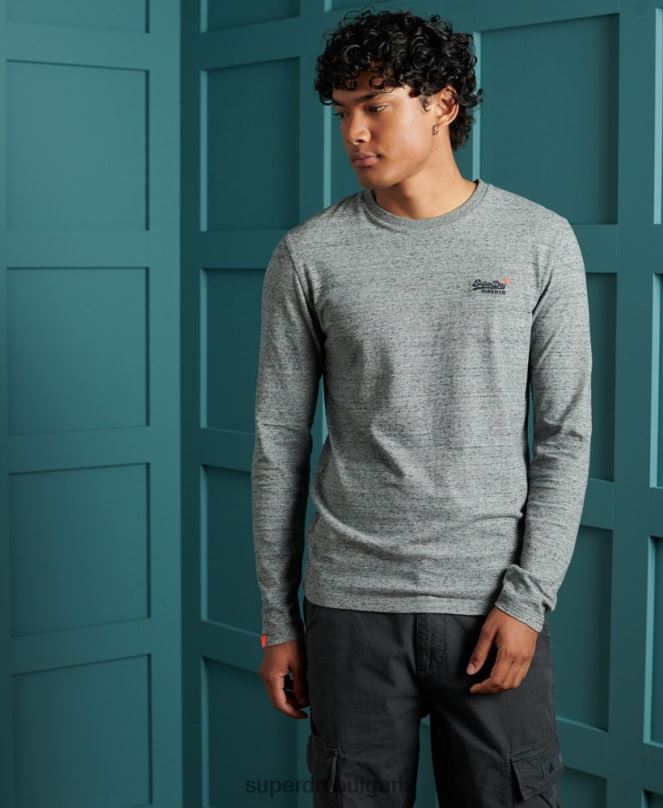 Superdry облекло N00H6477 сиво мъже тениска с ретро бродерия от органичен памук