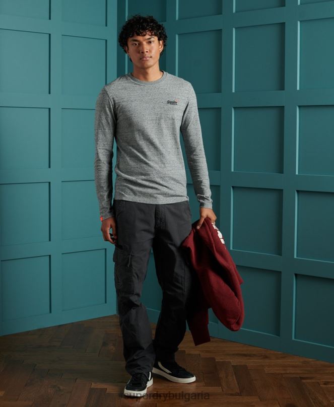 Superdry облекло N00H6477 сиво мъже тениска с ретро бродерия от органичен памук