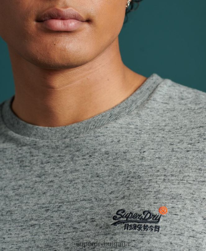 Superdry облекло N00H6477 сиво мъже тениска с ретро бродерия от органичен памук