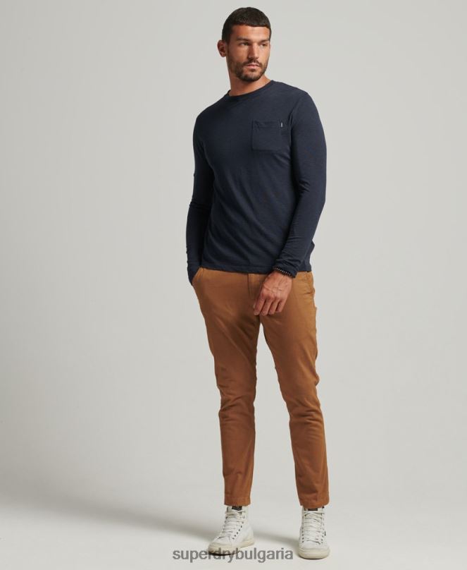 Superdry облекло N00H6479 военноморски флот мъже горна част от трико с дълъг ръкав от органичен памук