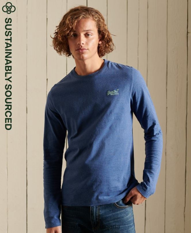 Superdry облекло N00H6490 син мъже горнище с ретро лого от органичен памук, бродирано