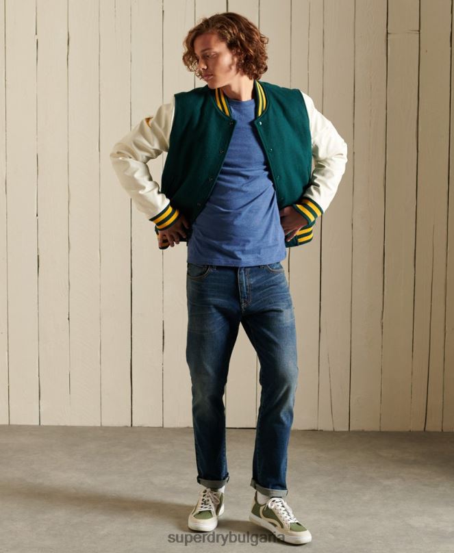 Superdry облекло N00H6490 син мъже горнище с ретро лого от органичен памук, бродирано