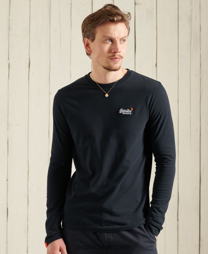 Superdry облекло N00H6500 военноморски флот мъже тениска с ретро бродерия от органичен памук