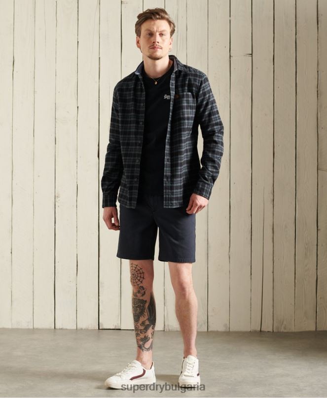 Superdry облекло N00H6500 военноморски флот мъже тениска с ретро бродерия от органичен памук