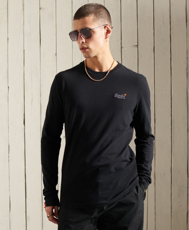 Superdry облекло N00H6502 черен мъже тениска с ретро бродерия от органичен памук