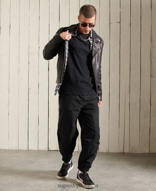 Superdry облекло N00H6502 черен мъже тениска с ретро бродерия от органичен памук