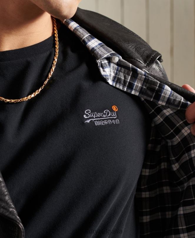 Superdry облекло N00H6502 черен мъже тениска с ретро бродерия от органичен памук