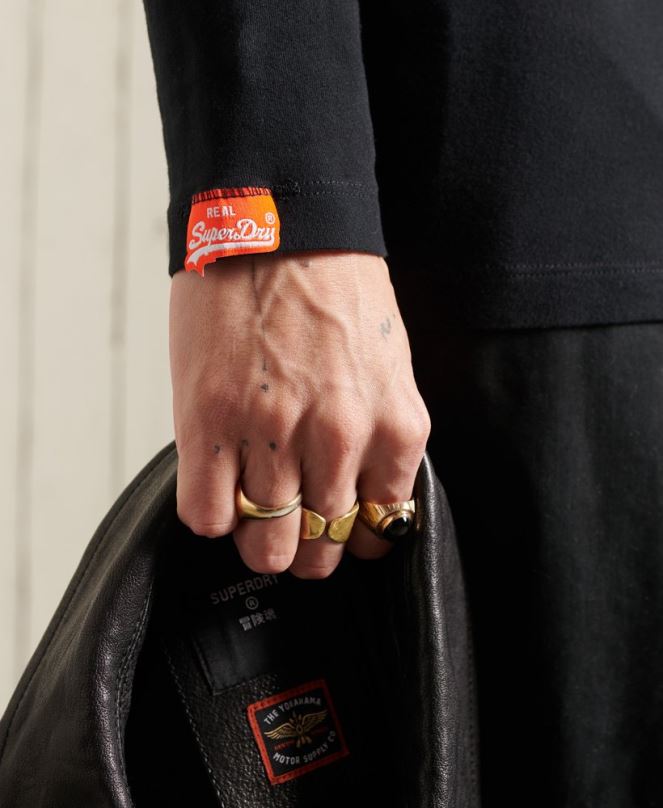 Superdry облекло N00H6502 черен мъже тениска с ретро бродерия от органичен памук