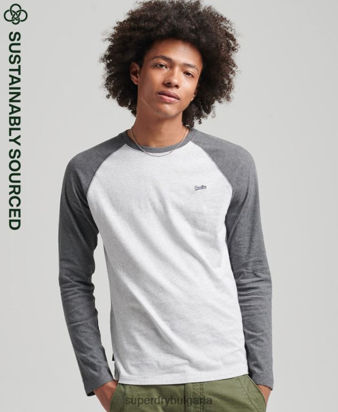 Superdry облекло N00H6505 сиво мъже Бейзболна топка с дълъг ръкав от органичен памук
