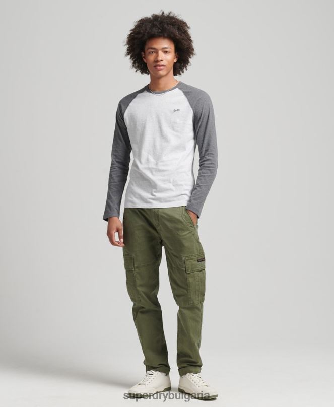 Superdry облекло N00H6505 сиво мъже Бейзболна топка с дълъг ръкав от органичен памук