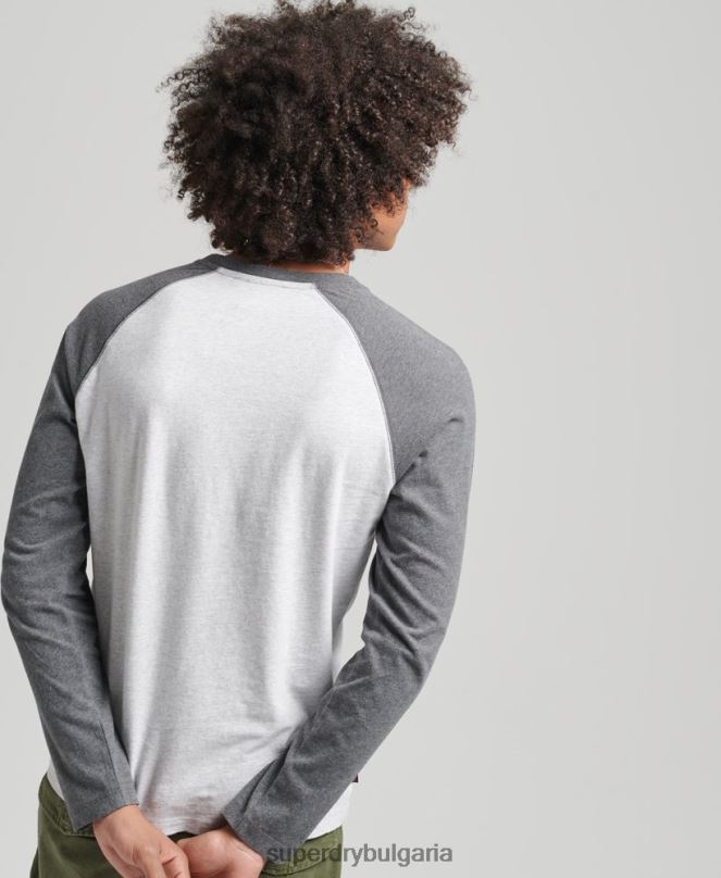 Superdry облекло N00H6505 сиво мъже Бейзболна топка с дълъг ръкав от органичен памук