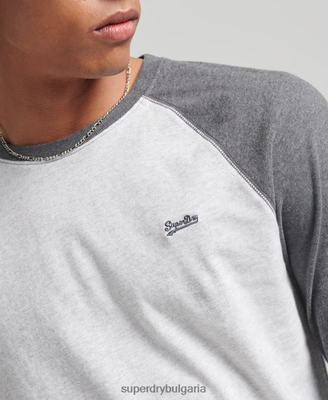 Superdry облекло N00H6505 сиво мъже Бейзболна топка с дълъг ръкав от органичен памук
