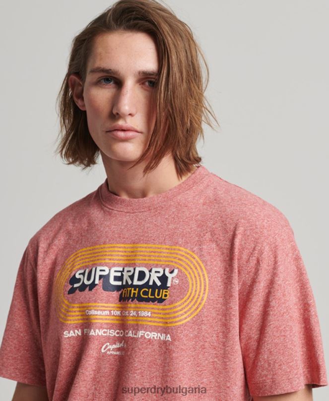 Superdry облекло N00H67 червен мъже органичен памук винтидж атлетическа клубна тениска