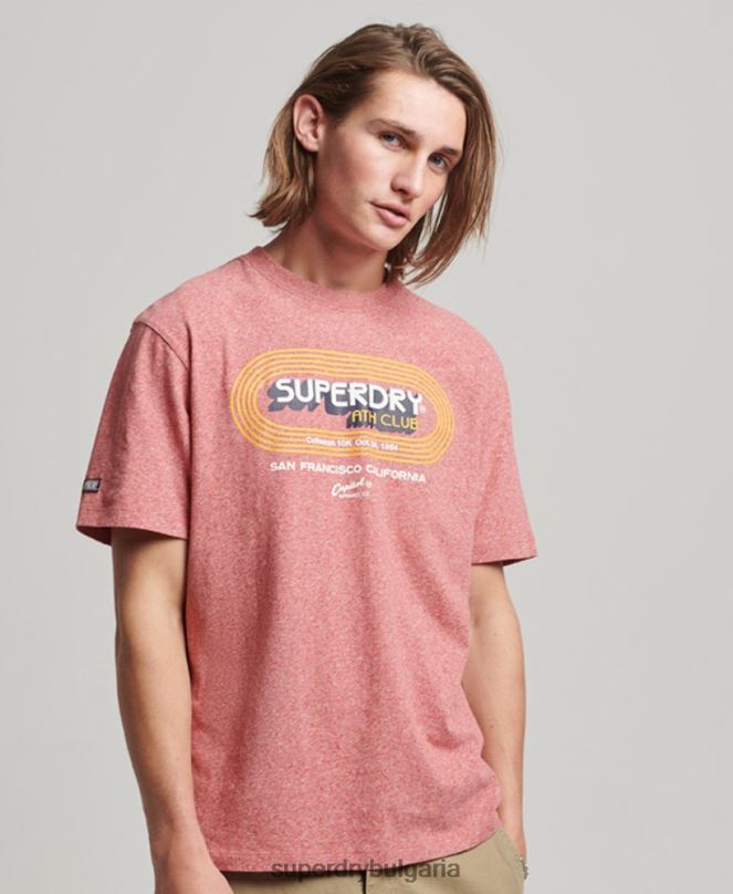 Superdry облекло N00H67 червен мъже органичен памук винтидж атлетическа клубна тениска