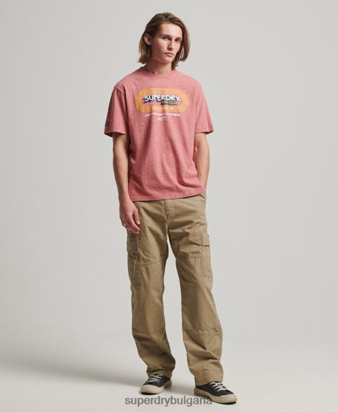 Superdry облекло N00H67 червен мъже органичен памук винтидж атлетическа клубна тениска
