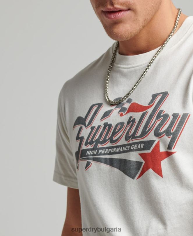 Superdry облекло N00H6 сметана мъже ретро индустриална автомобилна тениска
