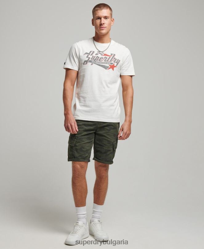 Superdry облекло N00H6 сметана мъже ретро индустриална автомобилна тениска