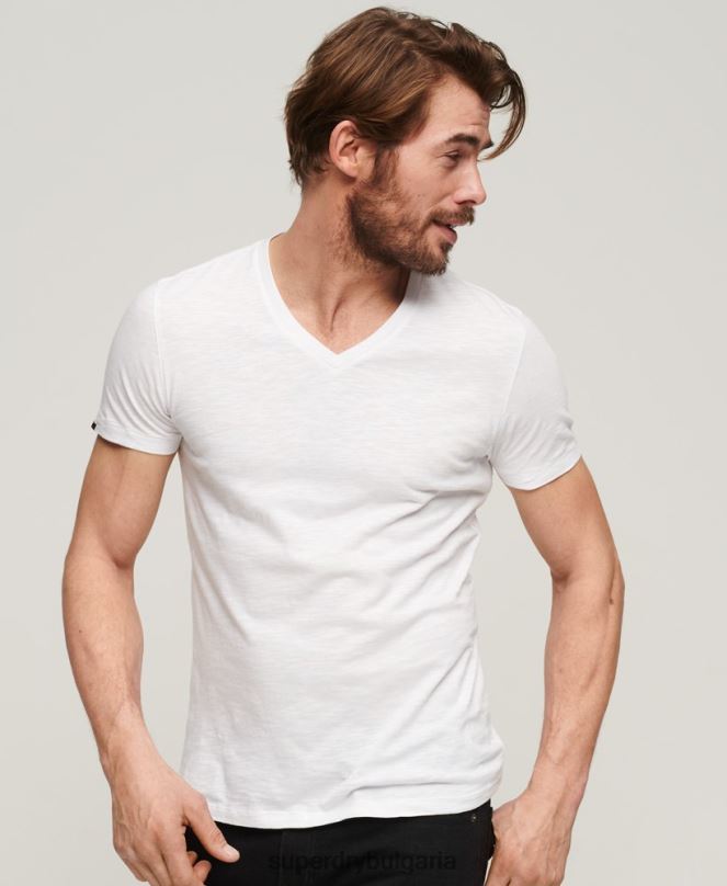 Superdry облекло N00H70 бяло мъже тениска с v-образно деколте