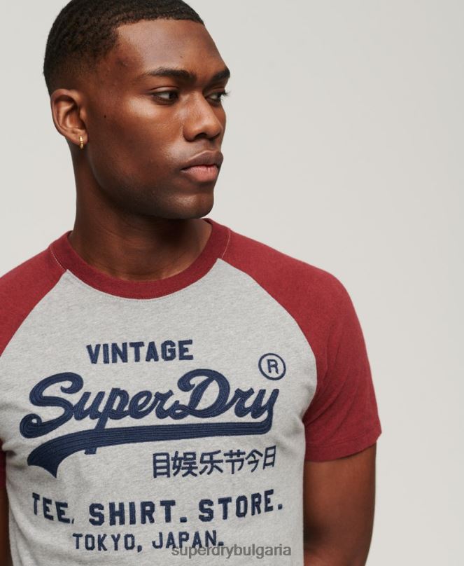 Superdry облекло N00H72 червен мъже тениска тип реглан с ретро лого