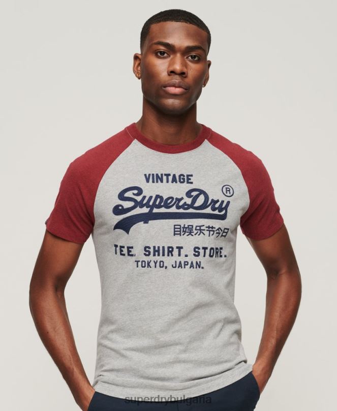 Superdry облекло N00H72 червен мъже тениска тип реглан с ретро лого
