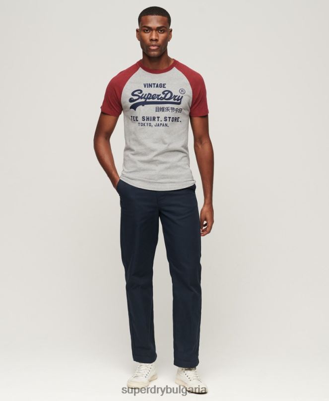 Superdry облекло N00H72 червен мъже тениска тип реглан с ретро лого