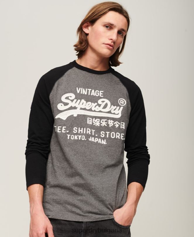 Superdry облекло N00H86 тъмно сив мъже ретро лого магазин реглан горнище с дълъг ръкав