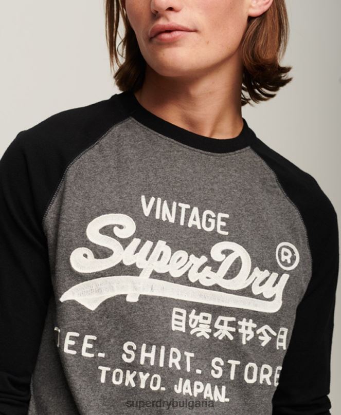 Superdry облекло N00H86 тъмно сив мъже ретро лого магазин реглан горнище с дълъг ръкав