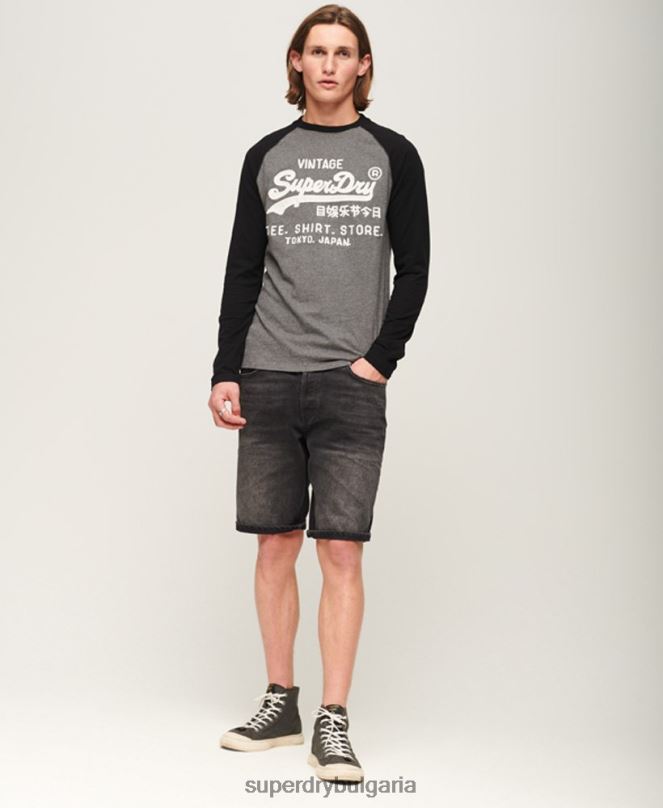 Superdry облекло N00H86 тъмно сив мъже ретро лого магазин реглан горнище с дълъг ръкав