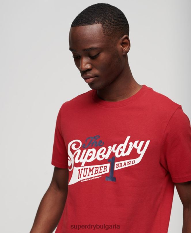 Superdry облекло N00H88 червен мъже колежанска тениска с ретро сценарий
