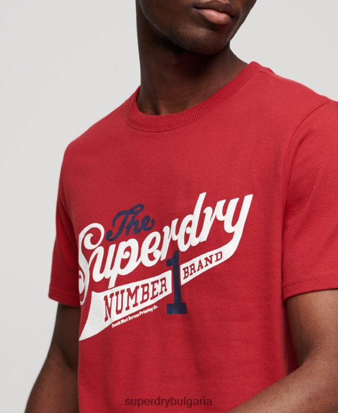Superdry облекло N00H88 червен мъже колежанска тениска с ретро сценарий