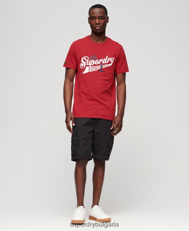 Superdry облекло N00H88 червен мъже колежанска тениска с ретро сценарий
