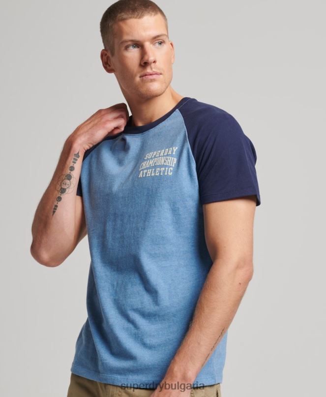 Superdry облекло N00H89 тъмно синьо мъже спортна реглан тениска от органичен памук