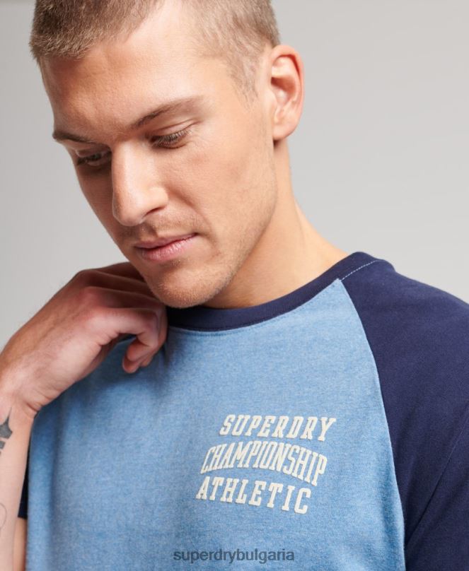 Superdry облекло N00H89 тъмно синьо мъже спортна реглан тениска от органичен памук