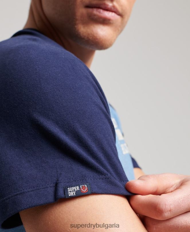 Superdry облекло N00H89 тъмно синьо мъже спортна реглан тениска от органичен памук