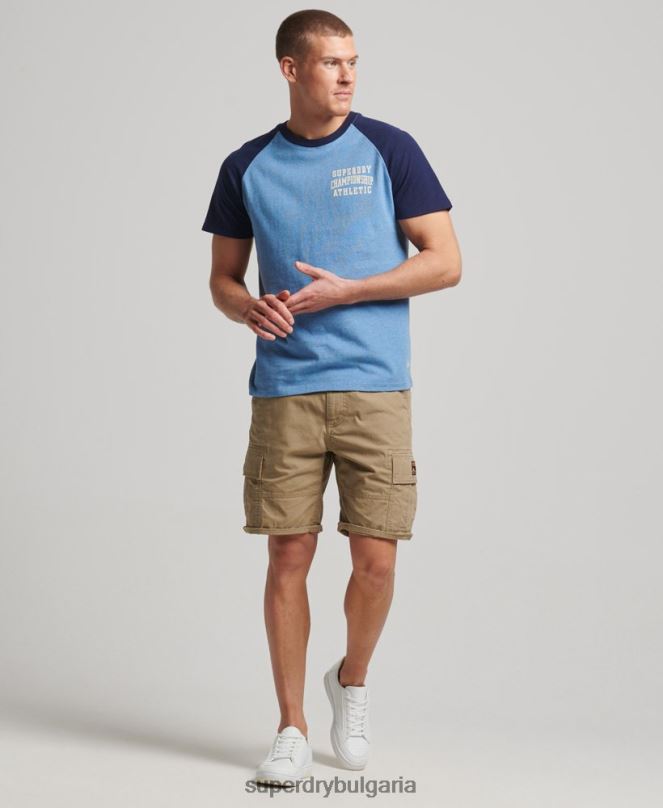 Superdry облекло N00H89 тъмно синьо мъже спортна реглан тениска от органичен памук