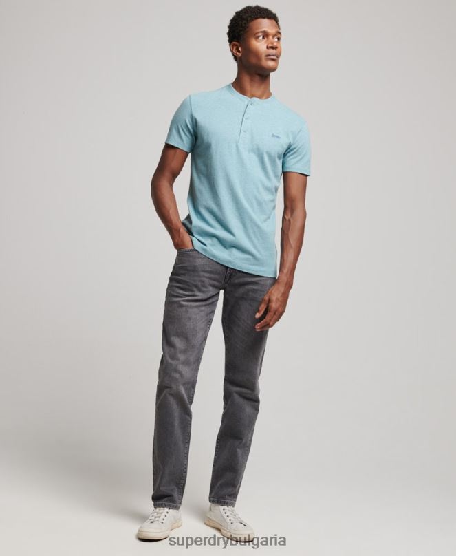 Superdry облекло N00H95 син мъже органичен памук реколта лого бродирани henley топ