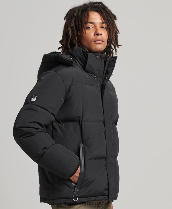 Superdry облекло N00H1000 черен мъже пухено яке с юрган с качулка