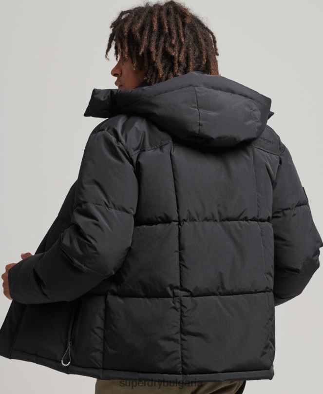 Superdry облекло N00H1000 черен мъже пухено яке с юрган с качулка