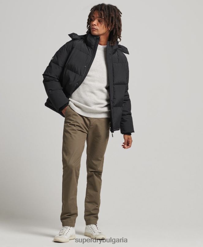 Superdry облекло N00H1000 черен мъже пухено яке с юрган с качулка